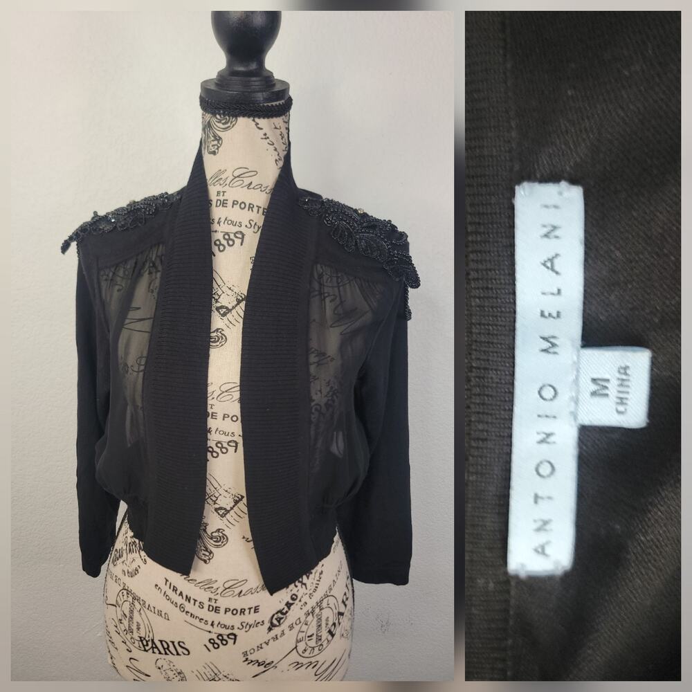 Antonio Melanie Bolero Crop Cardigan SZ M Sheer Embellished Whimsygoth